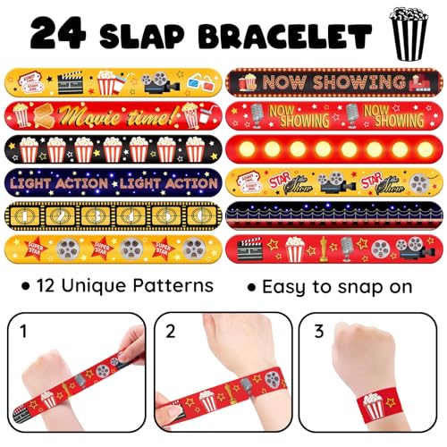 Movie Night Party Favors Set - 60 Pieces Slap Bracelets & Tattoos