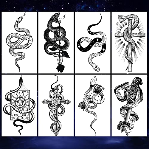 8 Sheet Snake Temporary Tattoos for Adults - Waterproof Body Art