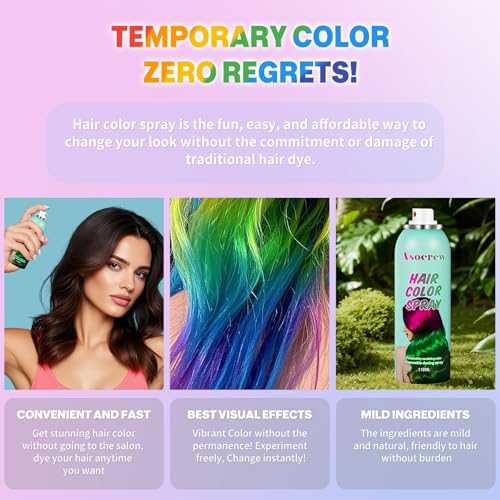 Green Temporary Hair Color Spray for Kids & Adults | Non-Sticky & Washable