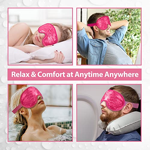 NEWGO Cooling Eye Mask Gel Eye Mask for Puffy Eyes, Ice Eye Mask Cold Eye Mask Frozen with Plush Backing for Headache, Migraine, Stress Relief - Rosered