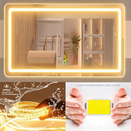 Makeup Vanity Mirror 24" x 19" Large LED Makeup Mirror, Desk Mirorr with Lights, Light up Mirror with 10X Magnification and, Dimmable 3 Modes, Touch Control White