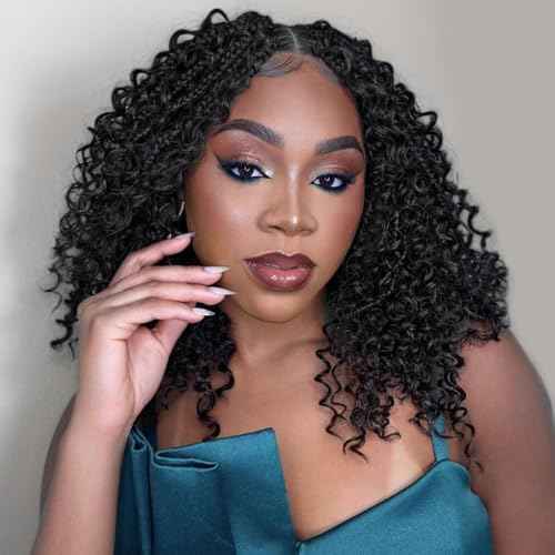 9 Packs Boho Box Braids Crochet Hair 10 Inch Goddess Box Braids Crochet Hair With Curly Ends Pre Looped Synthetic Bohemian Braid Hair Extensions For Women (10 Inch, 1B)