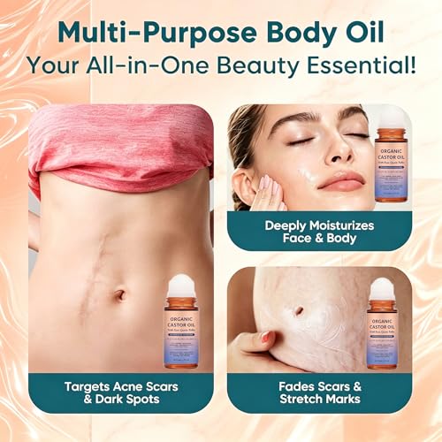 Organic Castor Oil with Rose Quartz Roller - 1.7oz Pure & Cold-Pressed
