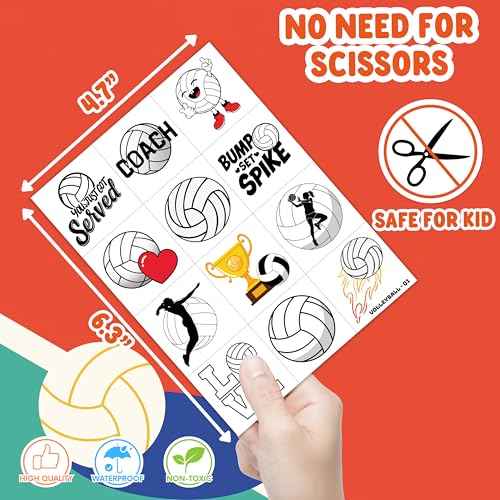 96 PCS Volleyball Sports Pre-Cut Temporary Tattoos for Kids | Super Cute Volleyball Themed Birthday Party Favors, Supplies, Decorations, Fake Tattoo Stickers, School Rewards & Gifts for Boys & Girls