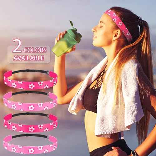 SATINIOR 4 Pieces Non-slip Soccer Headband for Girl Adjustable Football Hairband Sport (Pink)