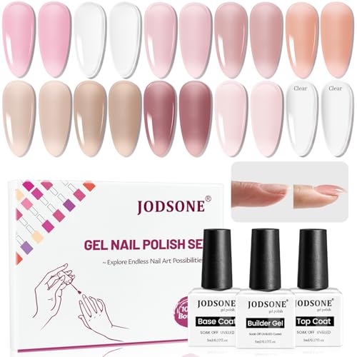 JODSONE 10 Colors Builder Nail Gel Set with Base & Top Coat - SET-09, No Wiping, Long-Lasting, UV LED Cured