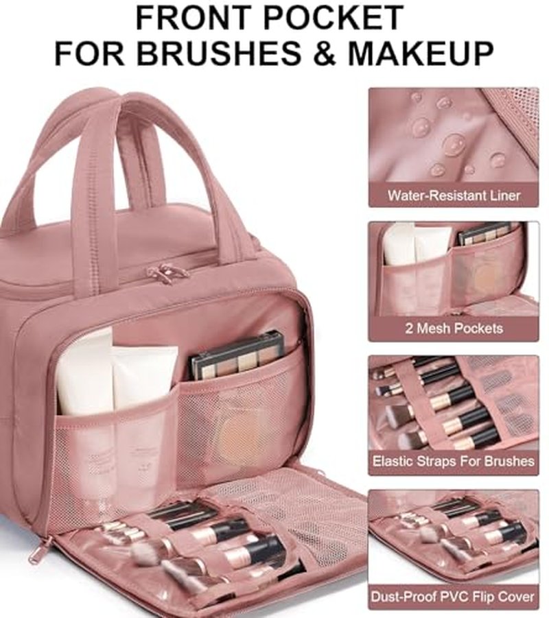 Bagstellar Travel Toiletry Bag for Women, Large Makeup Organizer Dark Pink