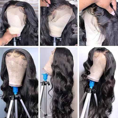BELE 30 Inch Body Wave Lace Front Wigs Human Hair 13x4 Skinlike Real HD Lace Front Wigs Glueless Wigs Pre Plucked Brazilian Virgin Frontal Wigs Human Hair 180% Density Body Wave Wig with Baby Hair