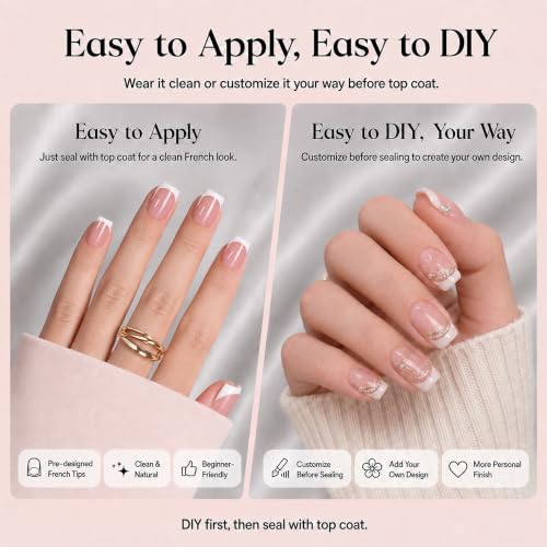 Beetles French Tips Press On Nails - 150 Pc Pink Short Square