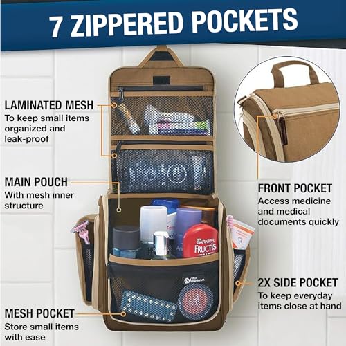 DD D&D Wanderlust D&D Hanging Travel Toiletry Bag for Men and Women ? Cosmetics, Makeup and Toiletries Organizer Kit with 10 Compartments, YKK Zippers, XXL Metal Swivel Hook, Water-Resistant Nylon