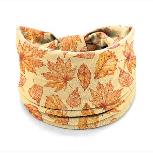 4 Pack Autumn Maple Leaf Headbands for Women, Thanksgiving Wide Stretchy Yoga Workout Hair Bands, Soft Non-Slip Fall Turban Headwraps for Running Makeup Everyday Use