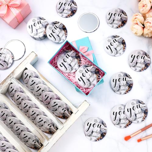 Tradder 100 Pcs 2.76 Inch Inspirational Mini Compact Mirror Bulk Makeup Pocket Purse Mirror for Women Mother's Day Quinceanera Coworker Employee Appreciation Gift Stuffer Items (Black)