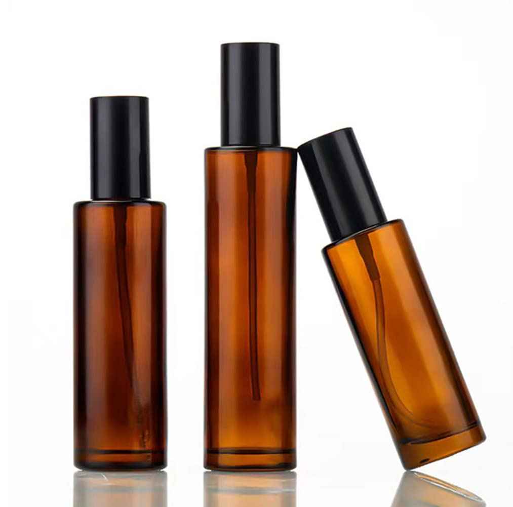 Ericotry 2 PCS 120ml/4oz Amber Glass Travel Bottles with Black Pump - Leakproof Lotion Dispenser for Essential Oil, Cream, Shampoo