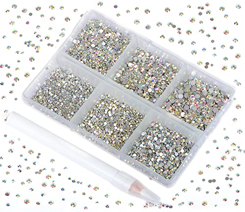 Bymitel 7200 Pieces Glass Flatback Rhinestones - 6 Sizes for DIY Jewelry