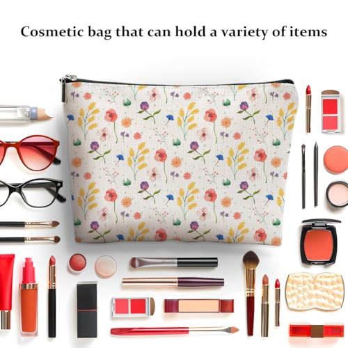 4 Pcs Watercolor Wildflower Makeup Bag, Botanical Cosmetic Bags Plant Lover Friendship Gifts for Women Sister Bestie Mom Friend Thanksgiving Christmas Birthday Gifts Travel Toiletry Bag Accessories