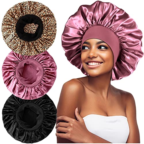 Extra Large Satin Sleep Bonnet for Curly Hair, Braids & Locs (3-Pack)
