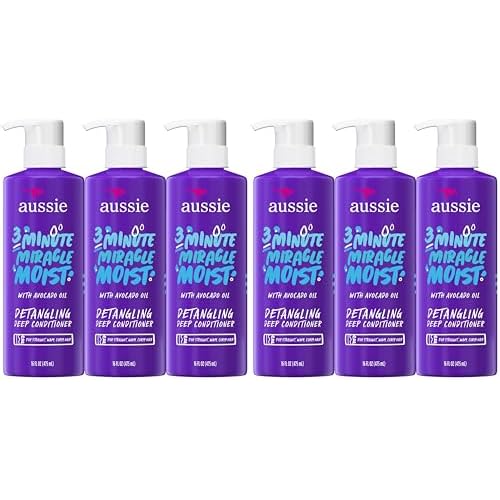 Aussie 3 Minute Miracle Moist Deep Conditioner for Dry Hair, Avocado & Jojoba Oil, Safe for Color Treated Hair, Nourishing Hydration, Silky Shine, Paraben-Free, 16 Fl Oz Each (Pack of 6)