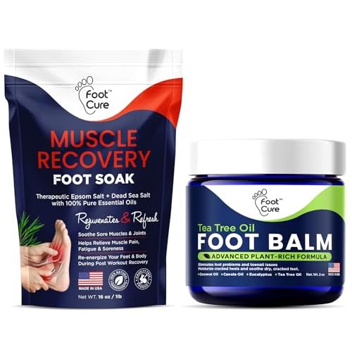 Muscle Relief Foot Soak with Epsom Salts & Tea Tree Oil Foot Balm - Moisturizing Athletes Foot Care Balm for Dry Cracked Feet