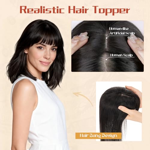 Rich Choices 10 Inch #1B Natural Black 100% Remy Human Hair Topper 150% Density 3D 360° Lace Base Clip-in