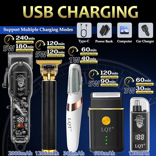 Hair Clippers for Men with LED Display, Beard Trimmer Set, 5-Piece Professional Grooming Kit Includes Hair Clipper, Beard Shaver, Nose Trimmer, Detail Trimmer & Foot Grinder for Home Use