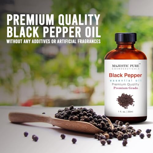 MAJESTIC PURE Blackpepper Essential Oil | 100% Pure and Natural Blackpepper Oil | Premium Grade Essential Oils for Hair Care, Home Diffusers, Skin, Aromatherapy, Massage and Humidifiers | 1 Fl Oz