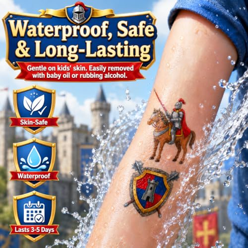 Medieval Knight Temporary Tattoos for Kids | 96 PCS