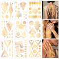 Metallic Gold Temporary Tattoos for Women - 9 Sheets