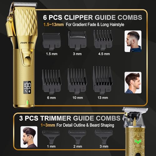 FADEKING Cordless Hair Clippers & T-Blade Trimmer Kit, Professional Barber Set