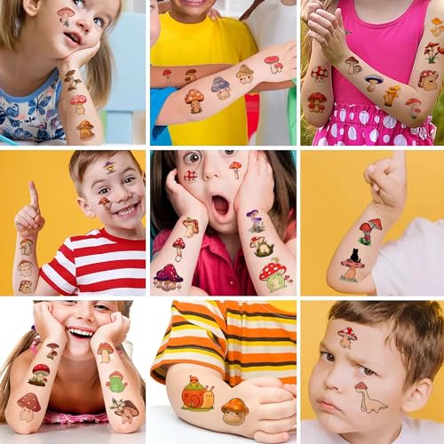 12 Sheets Mushroom Temporary Tattoos, Mushroom Birthday Party Supplies Decorations Cute Fake Tattoos Stickers Mushroom Party Favors Goodie Bag Fillers Party Games Gifts School Classroom Rewards