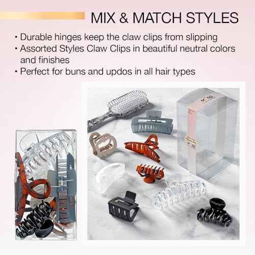 Scunci by Conair 8 piece claw clips set - claw clips for thick hair - hair accessories for women - Neutral Colors