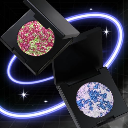 Noerrors Marble Holographic Glitter Eyeshadow Palette, Purple Blue Half Magic Multichrome Sparkly Metallic Cream Eye Shadow, Pigmented Sombras Para Ojos Smooth Long Wear Iridescent Shimmer Eye Makeup