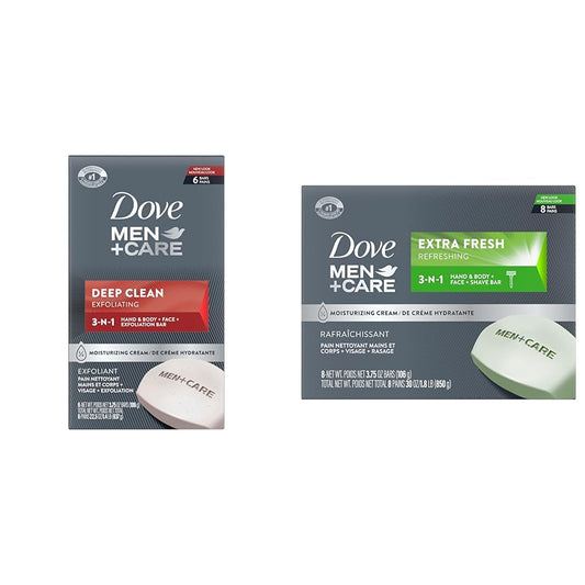 DOVE MEN + CARE Body Soap and Face Bar More Moisturizing Than Bar Soap Deep Clean Effectively Washes Away Bacteria & 3 in 1 Bar Cleanser for Body