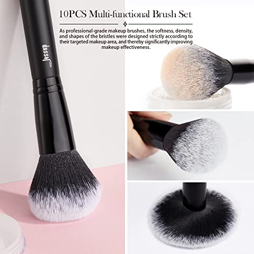 Jessup 10Pcs Black Brushes Set T323 With Eyeliner Brushes Set T324