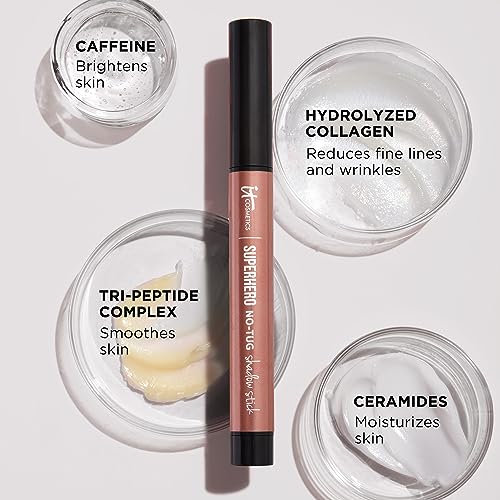 IT Cosmetics Superhero No-Tug Waterproof Eyeshadow Stick, Tough Tan - Warm Matte Medium Tan - Longwear, Blendable Cream Eyeshadow with Built-In Primer - Suitable for Sensitive Eyes - 0.05 oz