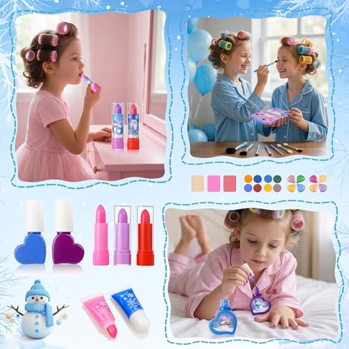 Kids Makeup Kit 50Pcs Washable Real Cosmetics Blue Case