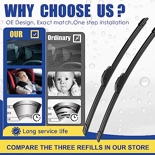 3 Wipers Factory Replacement For 2011-2021 2022 2023 Dodge Durango 2011-2013 Jeep Grand Cherokee Original Equipment Windshield Wiper Blades Set 22"+21"+12" (Set of 3)