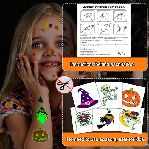 Glow in Dark Halloween Temporary Tattoos for Kids, 102 Designs