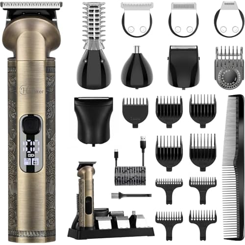 Hatteker Beard Trimmer Kit Professional Hair Clipper Zero Gapped T-Blade Electric Razor Shaver for Nose Ear Body Face Mustache Trimmer for Men Cordless Grooming Kit 8 in 1