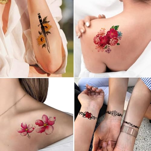 24 Sheets Watercolor Flower Temporary Tattoos for Kids