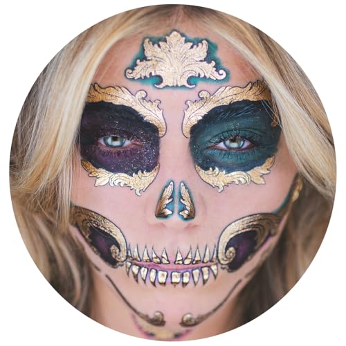 Dia de los Muertos Face Tattoo - 2 Pack Sugar Skull Gold
