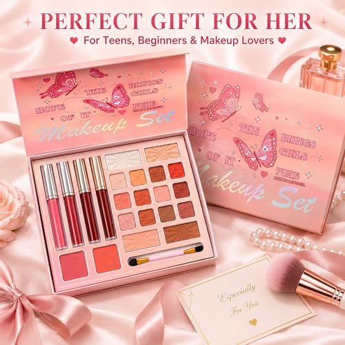 5 in 1 Makeup Palette Set with Eyeshadow, Blush, Highlighter & Brush