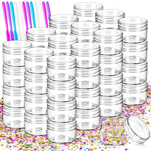 40 Pack 15g Clear Plastic Sample Jars with Lids & Spatulas