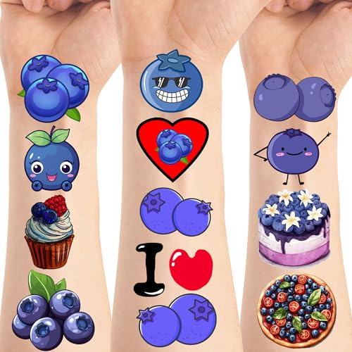 216 Blueberry Temporary Tattoo Stickers – 24 Sheets Fruit Party Favors