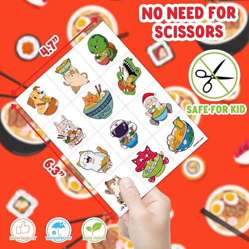 96 Pcs Ramen Temporary Tattoos for Kids | Noodle Foodie Party Favors