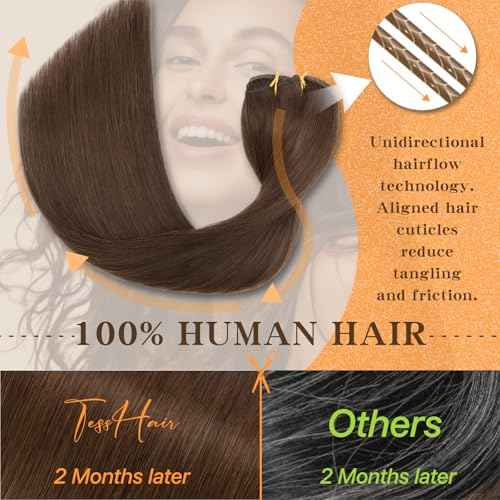 Remy Hair Extensions Clip in Human Hair Dark Brown Clip in Extensions Real Human Hair 14 Inch Real Hair Extensions Clip in Human Hair Straight Human Hair Clip Ins 100g 7Pcs