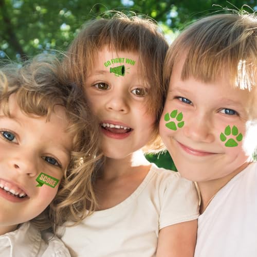 Colarr 180 Pcs Green and Black Team Spirit Temporary Tattoo 2", 1.5" Face Body Paw Go Team Cheer Tattoo Removable Glitter School Spirit Stickers for Classroom Cheerleading Football Sports Games