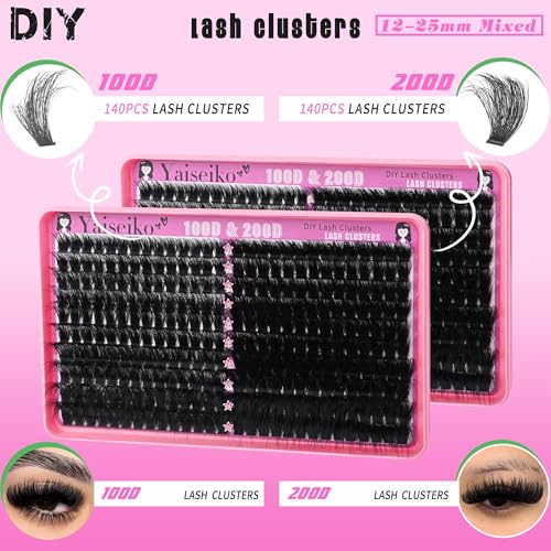 D Curl Lash Clusters 12-25mm Mega Volume 280Pcs Plant Fiber