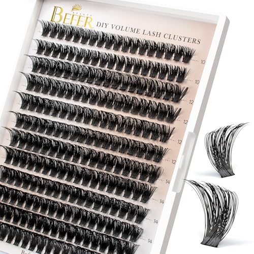 BEFER D Curl Eyelash Clusters, 216 Pcs, 10-16mm Reusable