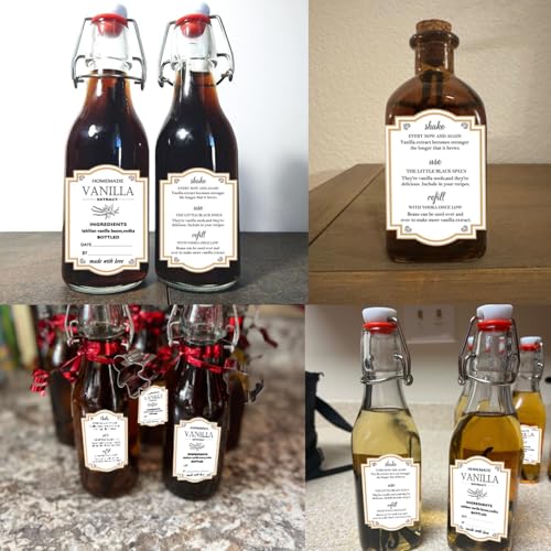 Homemade Vanilla Extract Labels - 100 Personalized Stickers with Instructions