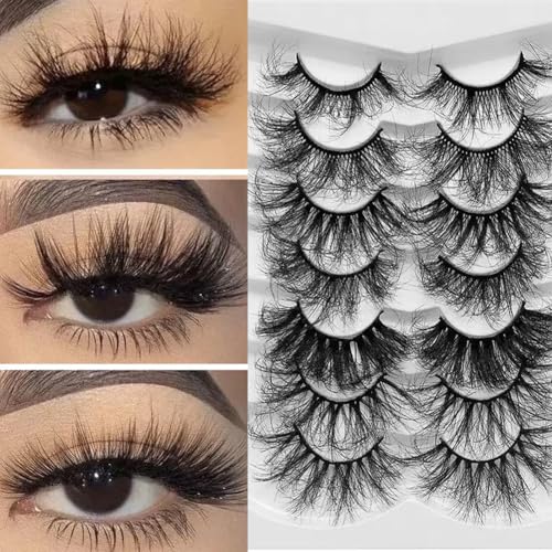 25mm False Eyelashes, Dramatic 8D Faux Mink Lashes Volume,7 styles Mixed Soft Wispy Fluffy Long Lashes for Halloween Cosplay
